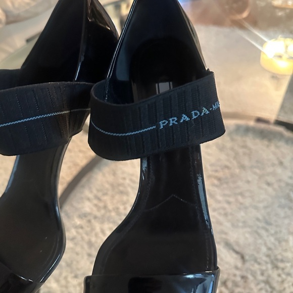 PRADA Black Patent Leather Peep Toe Pumps - Picture 6 of 12